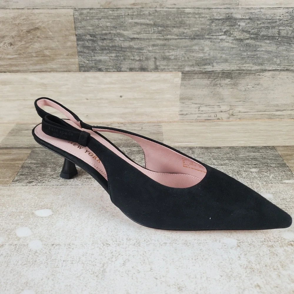 Kate Spade Riley Womens Heel Pump Sz 9 B Black Slingback Pointed Toe Kitten Heel